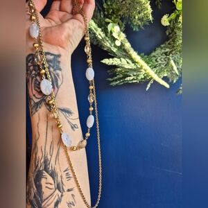 Gold Tone and White Beaded Layering Necklaces